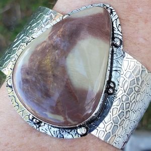 New Porcelain Jasper 925 Silver Cuff Bracelet.